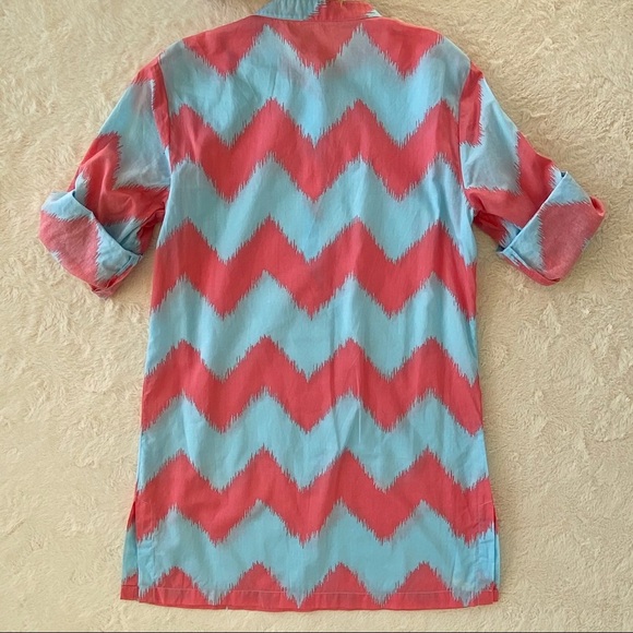 J.McLaughlin blue coral chevron tunic top cotton XS - Picture 4 of 9